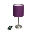 thumbnail image 6 of Creekwood Home 19.5" Oslo Contemporary Bedside Duo, Brushed Steel Table Lamp Two Pack Set with USB Port, Purple Shades, 6 of 8