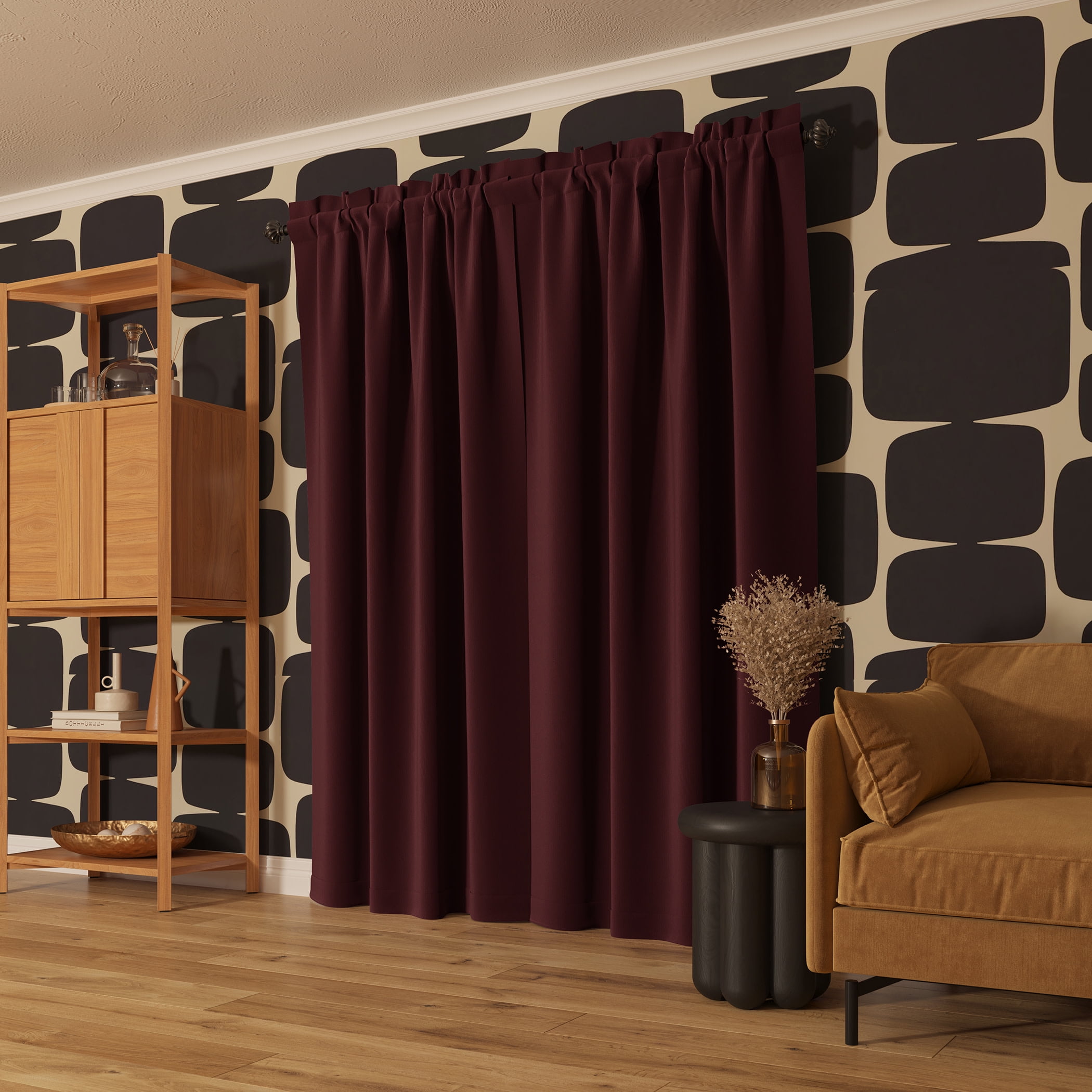 Sun Zero Malmo 1-Piece Theater Grade Extreme 100% Blackout Rod Pocket Curtain Panel, 52"X84", Wine Red