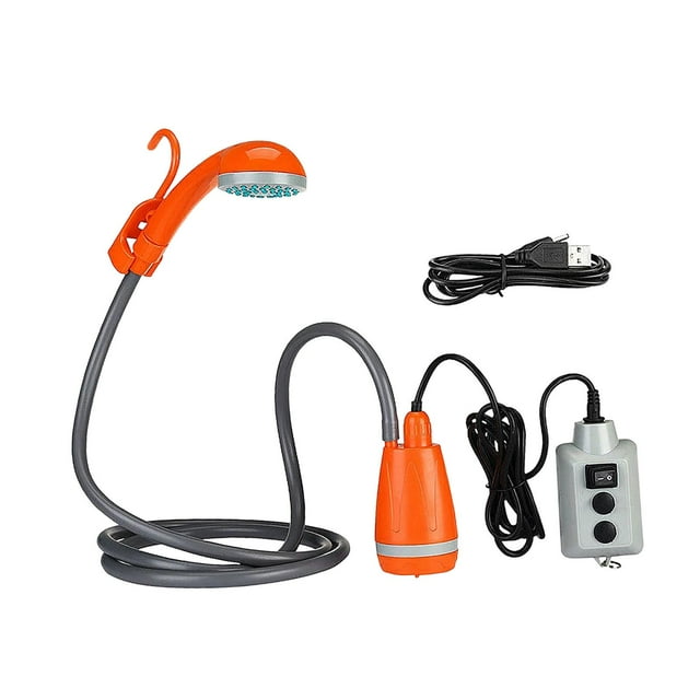 koolsoo Portable Camping Shower Compact Electric Shower Pump for Beach Travel Hiking Orange
