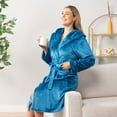 thumbnail image 6 of PAVILIA Plush Hooded Robe For Women | Turquoise Teal Blue, Fluffy Soft Bathrobe With Hood | Fuzzy Warm Spa Robe, Cozy Fleece Long Robe | Satin Trim, Large-X-Large, 6 of 10