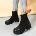 thumbnail image 3 of NECHOLOGY Botas Mujer Zapatos Botines para mujer Botas de moda de tacón grueso de cabeza redonda de punto de cuero de Color sólido de estilo británico a la moda para mujer (Black, 7.5), 3 of 7