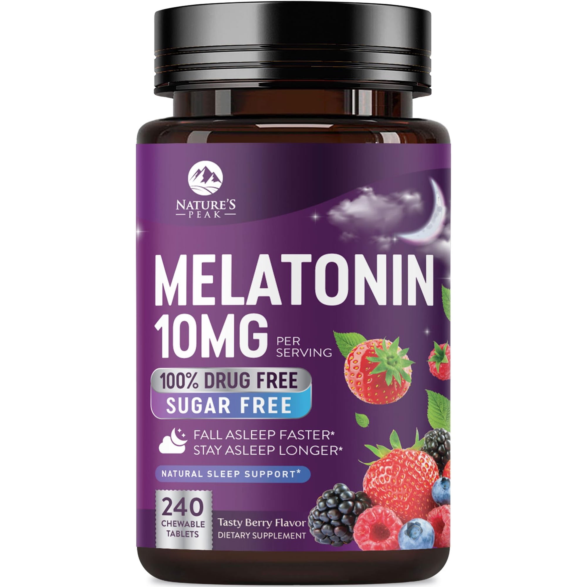 Melatonin 10mg - Fast Dissolve Sleep Support Melatonin Supplements for Adults - Extra Strength Sugar Free 10 mg for Restful Nighttime Sleep Support, Berry Flavor, Bottled USA - 120 Day Supply