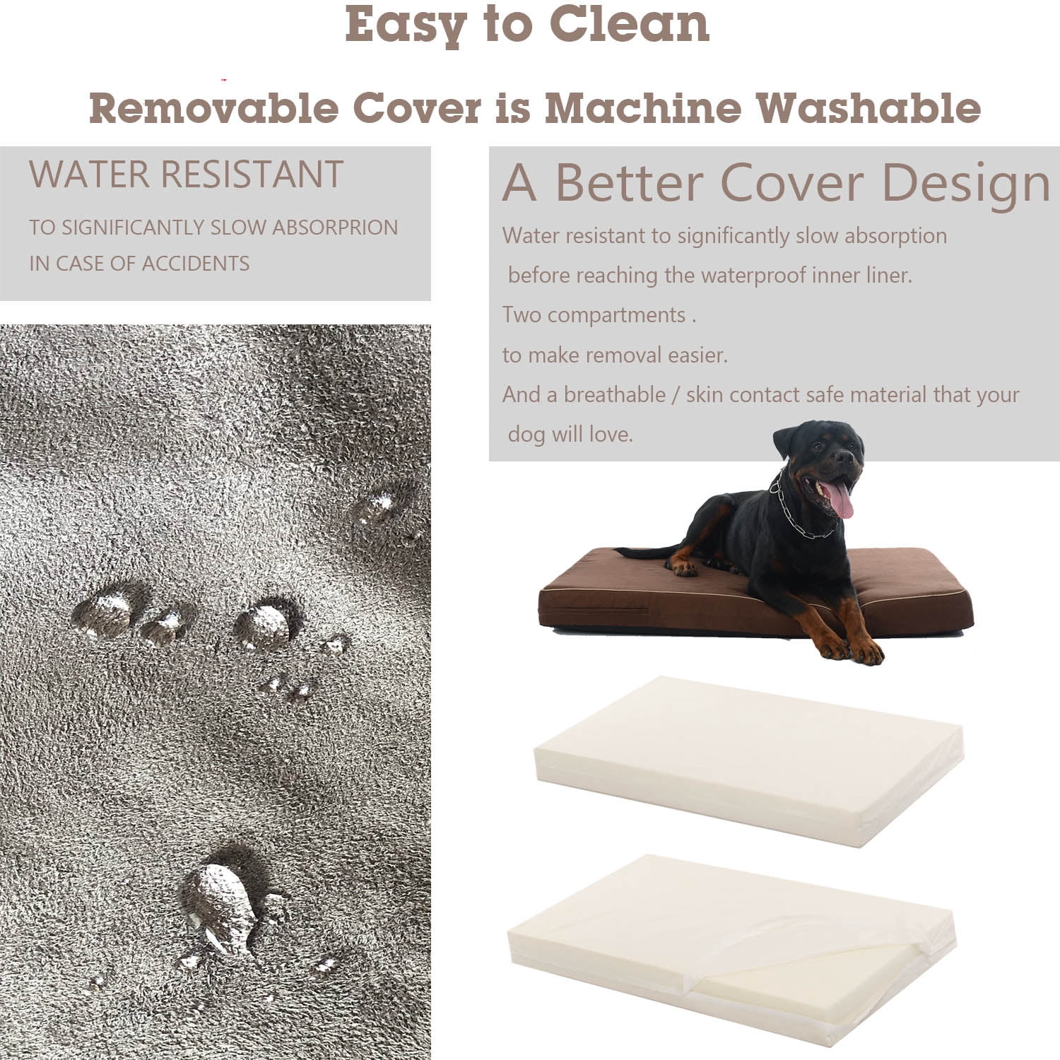 Laifug 46"x28"x4"Pet Bed/Orthopedic Memory Foam Dog Bed with Durable Water Proof Liner and Removable Washable Cover, Chocolate