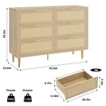 thumbnail image 2 of Rattan 6 Drawer Dresser, 42.5'' Modern Chest of Drawers with Gold Legs and Handles, Boho Wide Double Dresser with Large Tabletop and Anti-Tipping Design for Bedroom, Living Room, Natural, 2 of 7
