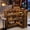 Brown, variant on Fnova L-Shaped Home Bar Unit with Metal Footrest, 4-Tier Corner Liquor Display Unit, Versatile Reception Desk with Storage, Black