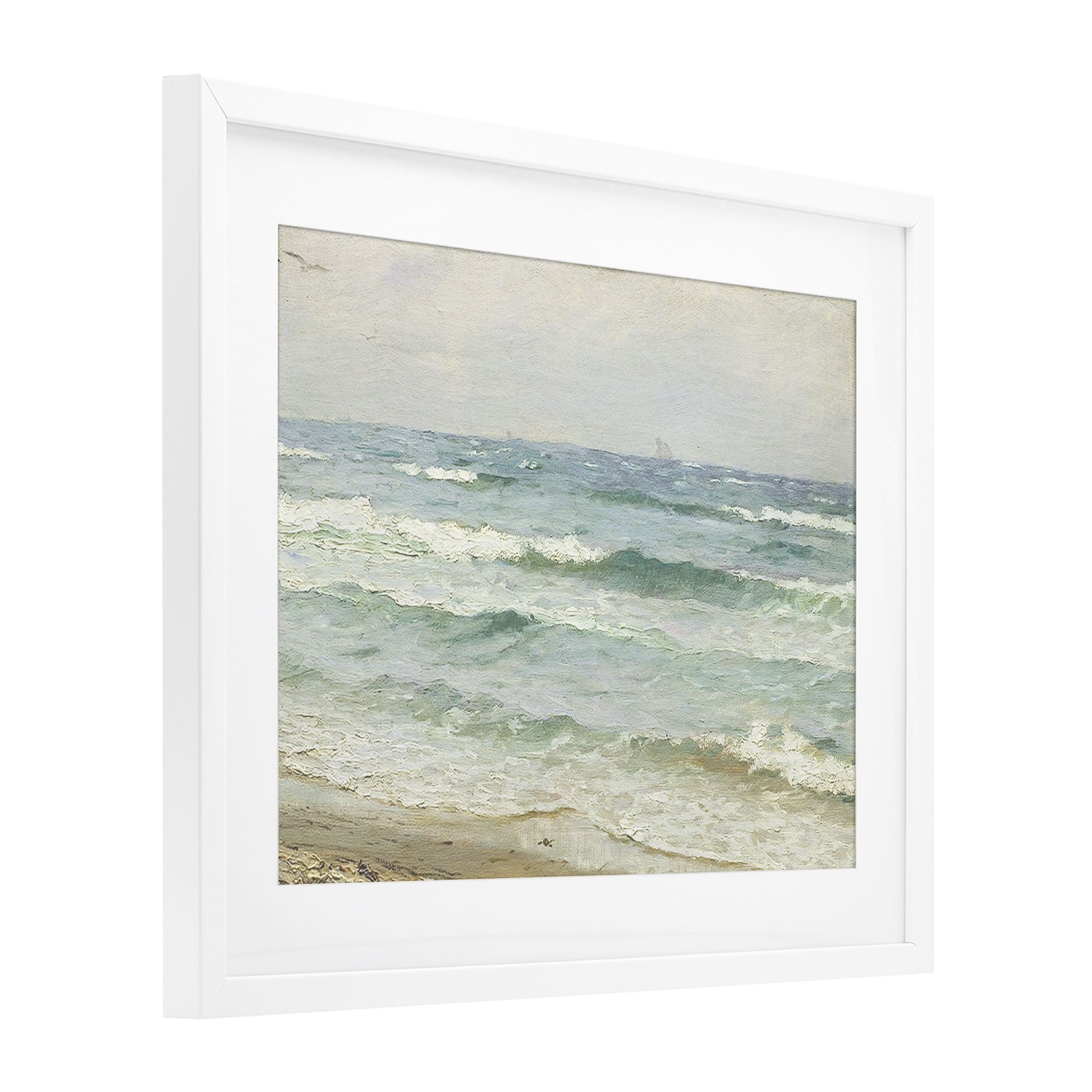 Stupell Industries Vintage Waves on The Shore White Framed Print Under Glass, design by Leah Straatsma