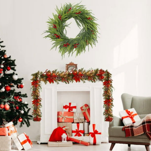 Adorno navideño de ratán artificial de 180 cm/71 pulgadas con luz, para colgar en la puerta, para centro comercial, hotel, ventana, decoración navideña, ratán artificial, decoraciones de plástico.