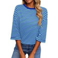 thumbnail image 2 of FASHOFT Cute Bow Back Tie Striped T Shirts for Women Cap Sleeve Casual Summer Top 3/4 Sleeve Crew Neck Tshirt Blue M, 2 of 9