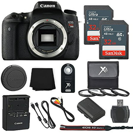 Canon EOS Rebel T6s 24.2MP Digital SLR Camera Body Only + 2 32GB Sandisk Ultra SD Cards + Wireless Shutter Remote + Card Reader + Cleaning Cloth + 4 Piece Macro Close Up Kit- International