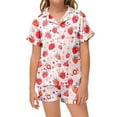 thumbnail image 2 of Wdgfv Girls Pajama Set 2-13 Years Soft Short Sleeve Sleepwear Top and Shorts Comfy Loungewear Fruit Print Casual Outfit for Kids Toddler Light Pink 2-3 Years, 2 of 3