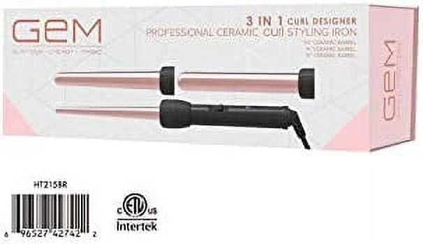 GEM 3 in 1 CURL Designer Professional Ceramic Curler Styling Iron, GEMwith 3 Ceramic Barrels