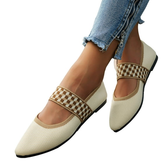 Women's Knit Ballet Flats Dress Shoes Fashion Casual Leopard Pointed Toe Slip on Loafers Walking Shoes Fall