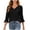 Black, variant on Bosfbaoi 3/4 Bell Sleeve Tops for Women Solid V Neck Hollow Trim Casual Blouses