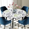 thumbnail image 5 of Elastic Fitted Round Tablecloth, Grey Green Botanical Waterproof Stretch Table Cover for 55"-60" Tables, Watercolor Spring Floral Summer Leaf Washable Outdoor Tablecloths for Patio, Picnic, Camping, 5 of 9