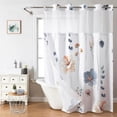 thumbnail image 3 of Cortina de ducha sin ganchos con forro a presión - Cortina de ducha con diseño floral de acuarela - Forro interior de tela impermeable, cortinas de ducha de tela blanca con plantas y flores, lavables, 3 of 5