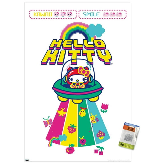 Hello Kitty - Kawaii Alien Wall Poster with Pushpins, 22.375" x 34"