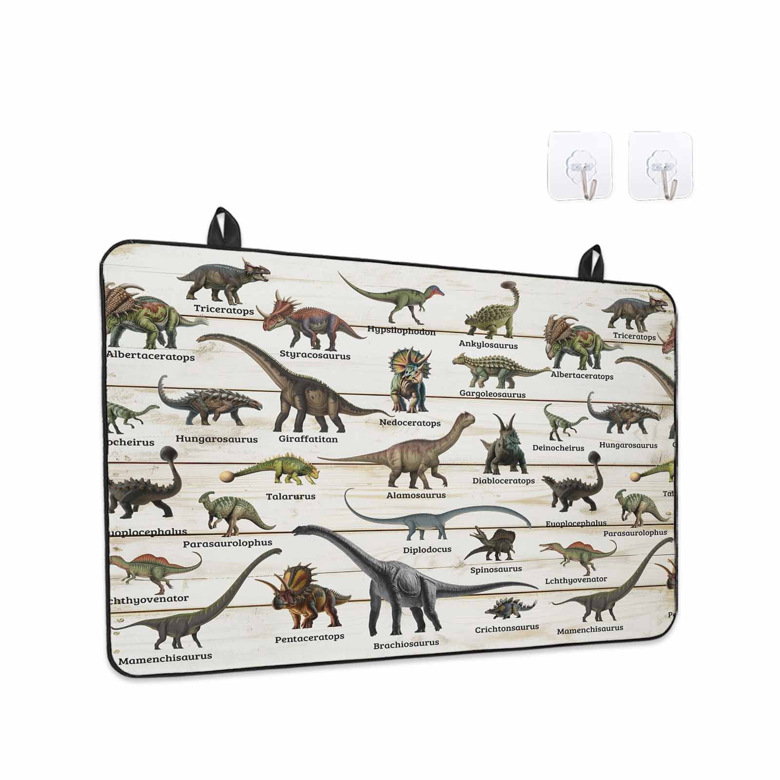 Dinosaurs Stove Top Cover for Electric Stove, Heat-proof & Non Slip Glass Top Stove Cover Protector, Natural Primitive Wild Animals Wood Grain Kitchen Flat Cooktop Rubber Mat 24x21 Inches