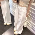 thumbnail image 3 of QIUOMBBP Dance Jeans for Women Wide Leg Baggy Denim Pants with Pockets Lightweight Casual Solid Color Lounge Trousers, White, L, 3 of 4