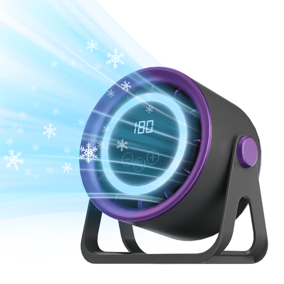 Desk Fan, Rechargeable Portable Fan with Digital Display, 180-Level Seamless Speed Control & 360 ° Rotation, 3-in-1 Air Circulation Fan for Bedroom, Office, Kitchen, Camping, Gray&Purple