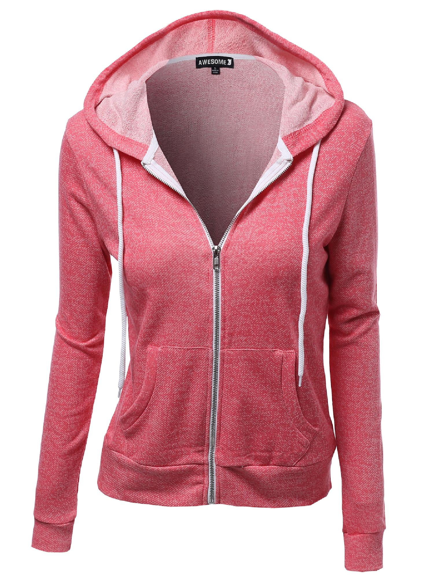 FashionOutfit Women's Basic French Terry Zip Up Workout Hoodie Jackets ...