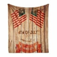 thumbnail image 1 of 4th of July Soft Flannel Fleece Throw Blanket, Wooden Planks Background with United States Flag Design and Colorful Banner, Cozy Plush for Indoor and Outdoor Use, 50" x 70", Multicolor, by Ambesonne, 1 of 6