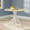 thumbnail image 2 of 3-PC - 42" Round Double Drop-Leaf Dining Table in White/Natural + White Cross Back Dining Chairs Dining Set, 2 of 10