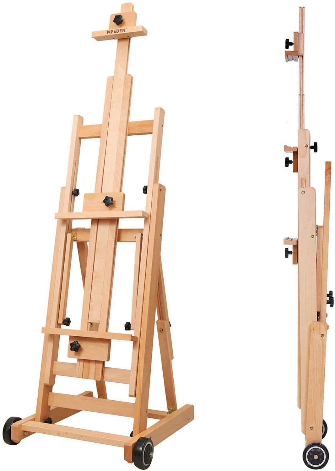 All Media Adjustable Beech Wood Studio Easel Painting Floor Easel Stand MEEDEN Versatile Studio H-Frame Easel Holds Canvas Art up to 77 Movable and Tilting Flat Available 