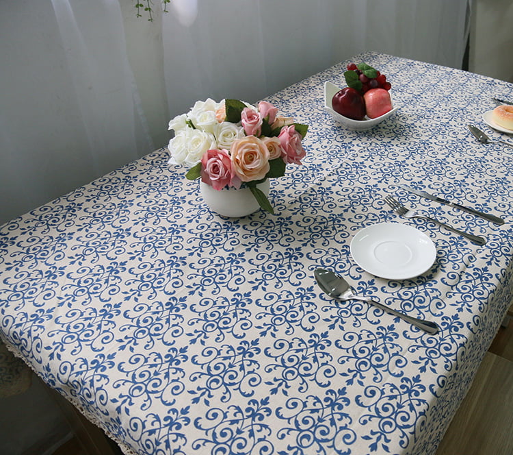 Home Decor Blue White Porcelain Tablecloth Classical  Cotton Linen Table Cover 