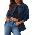 thumbnail image 1 of Jean Jacket for Women Distressed Long Sleeve Oversized Denim Trucker Jackets Coat Blue M, 1 of 9