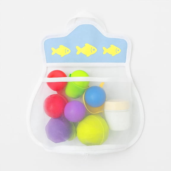 Colenumone Bath Toy Organizer, Large Mesh Storage Bag for Bathtub Toys, Quick-Dry Net Holder with Bottom Zipper for Easy Access, Bathroom Shower Caddy for Toddlers and Kids, Blue Fish Design