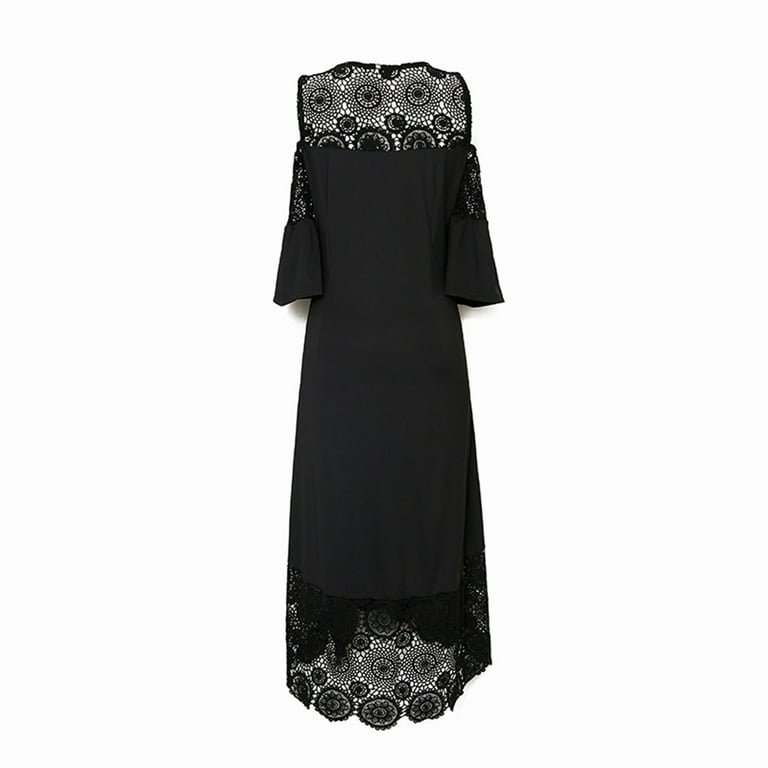 Black Plus Size Floral Lace Midi Dress