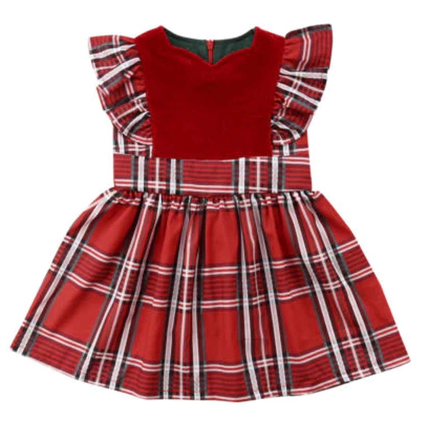 Sweet Baby Girl Plaid Checkered Sleeveless Christmas Dress (100/23