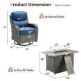 thumbnail image 2 of Planntonneo 5 Pieces Outdoor Patio Furniture Set with Fire Pit Table, 4 Swivel Rocking Chairs with 6" Thick Cushion for Porch Deck Garden Backyard, Grey/Blue, 2 of 12