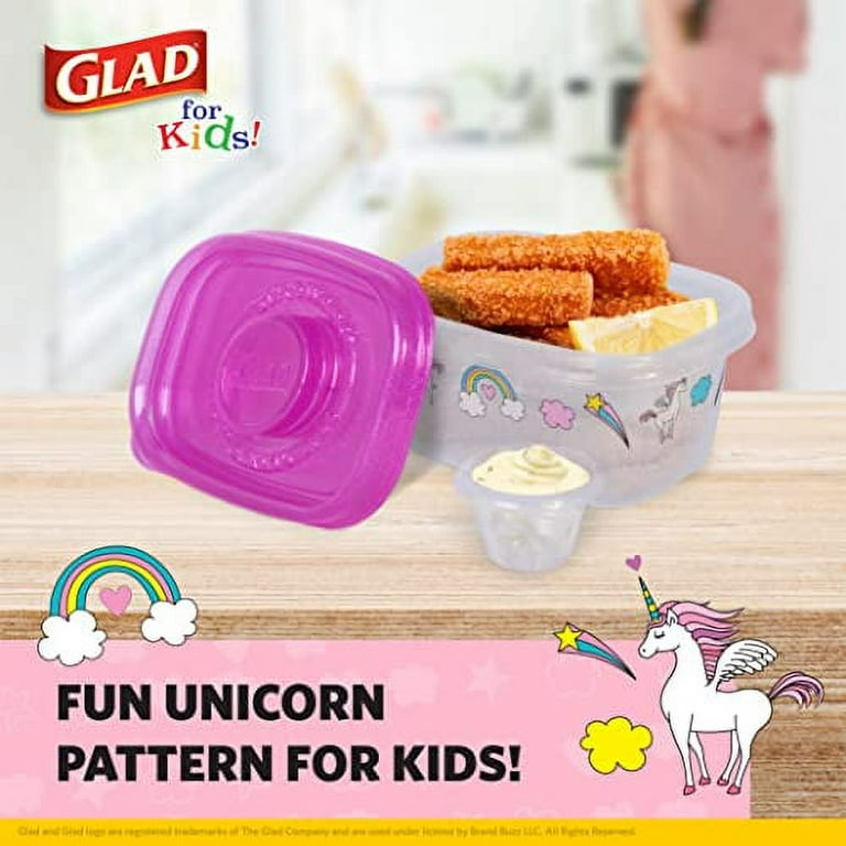 Glad for Kids Unicorns GladWare To Go Snack Storage Containers with Lids &  Sauce Cups 24 oz Kids Snack Containers with Unicorn Design, 4 Count Set  with 4 Dressing or Sauce Cups 