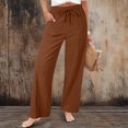thumbnail image 3 of Dwellite Wide Leg Pants for Women Summer Cotton Linen Palazzo Drawstring Elastic Waist Beach Trousers with Pockets Coffee S, 3 of 7