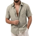 thumbnail image 5 of Bxsruta Men's V-Neck Casual Short Sleeve Button Down Shirt Lightweight Polyester Daily Wear with Chest Pocket, 5 of 8
