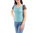 thumbnail image 2 of KENSIE $49 Womens New 7420 Blue Striped Cap Sleeve Jewel Neck Casual Top M B+B, 2 of 3
