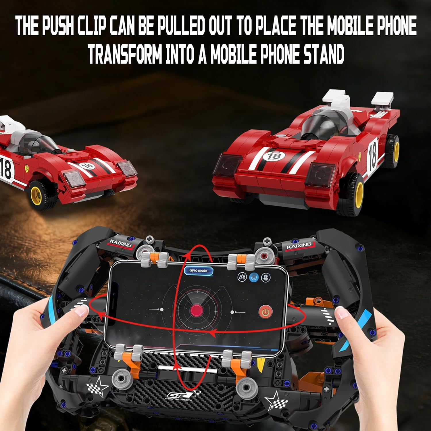 Racing Simulator Steering Wheel Building Set, Mechanical Formula Sim Cars Driving, Collectible Model Kit with Moving Parts & Phone Holder, 935PCS