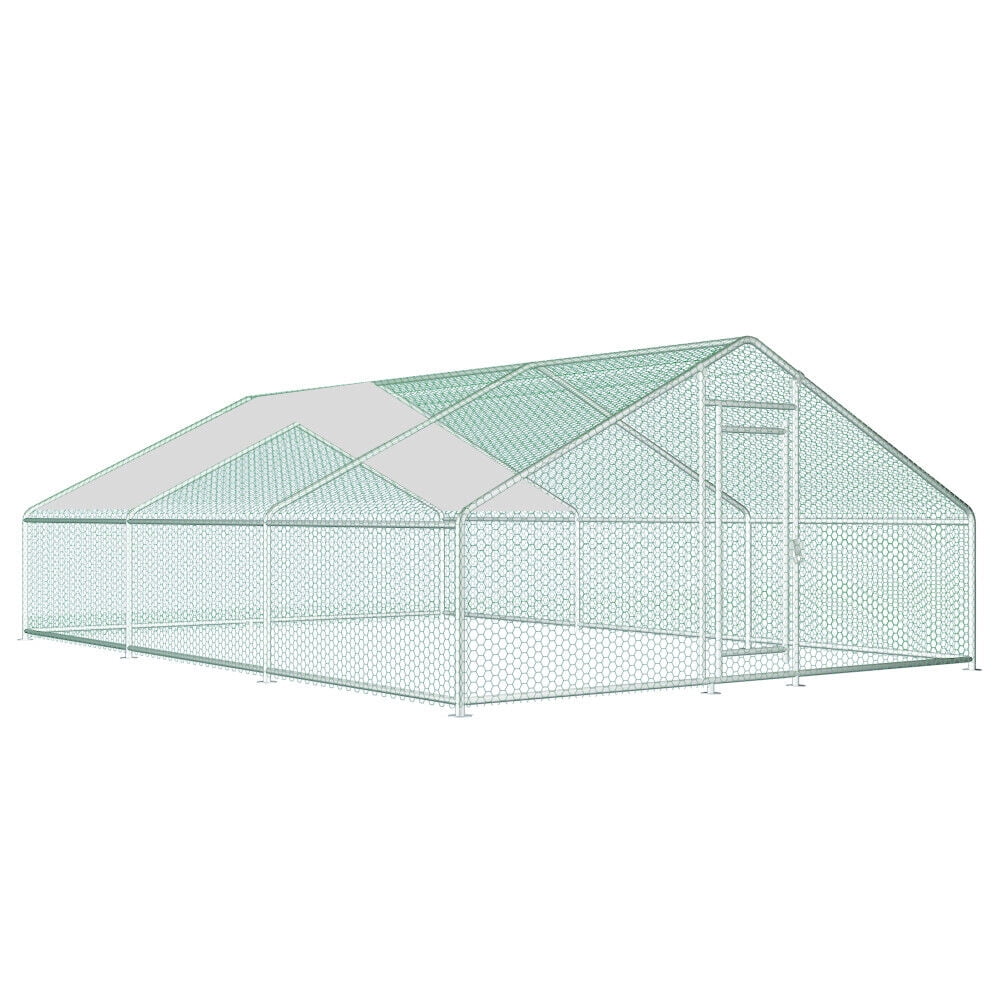 20ft Chicken Coop Run Cage Dog Cage Fence Outdoor Kennel Metal Playpen w/ Cover