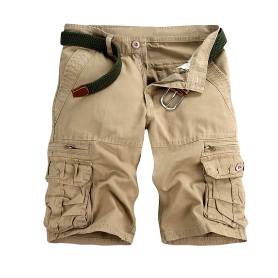XFLWAM Men's Cargo Shorts Summer Cotton Multi-Pocket Overalls Shorts Fashion Pant Big and Tall Shorts Beige M