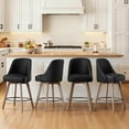 thumbnail image 3 of WOOW DEPOT 26" Swivel Bar Stools Large Seat Set of 1, Upholstered PU Leather w/ Mid-Back Wood Legs, Modern Armless Island Counter Barstools Kitchen Pub Chair, Black, 3 of 12