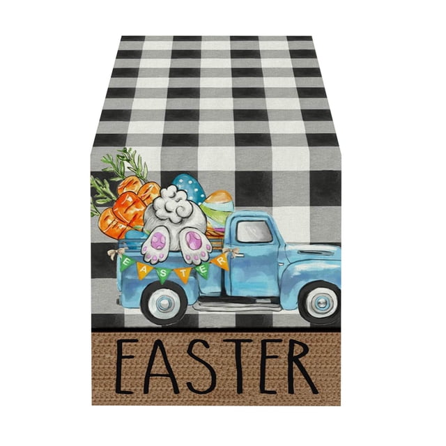 GUANGHONG Easter Table Flag Holiday Bunny Egg Little Printed Linen Tablecloth Easter Home Decorations Easter for Dining Table