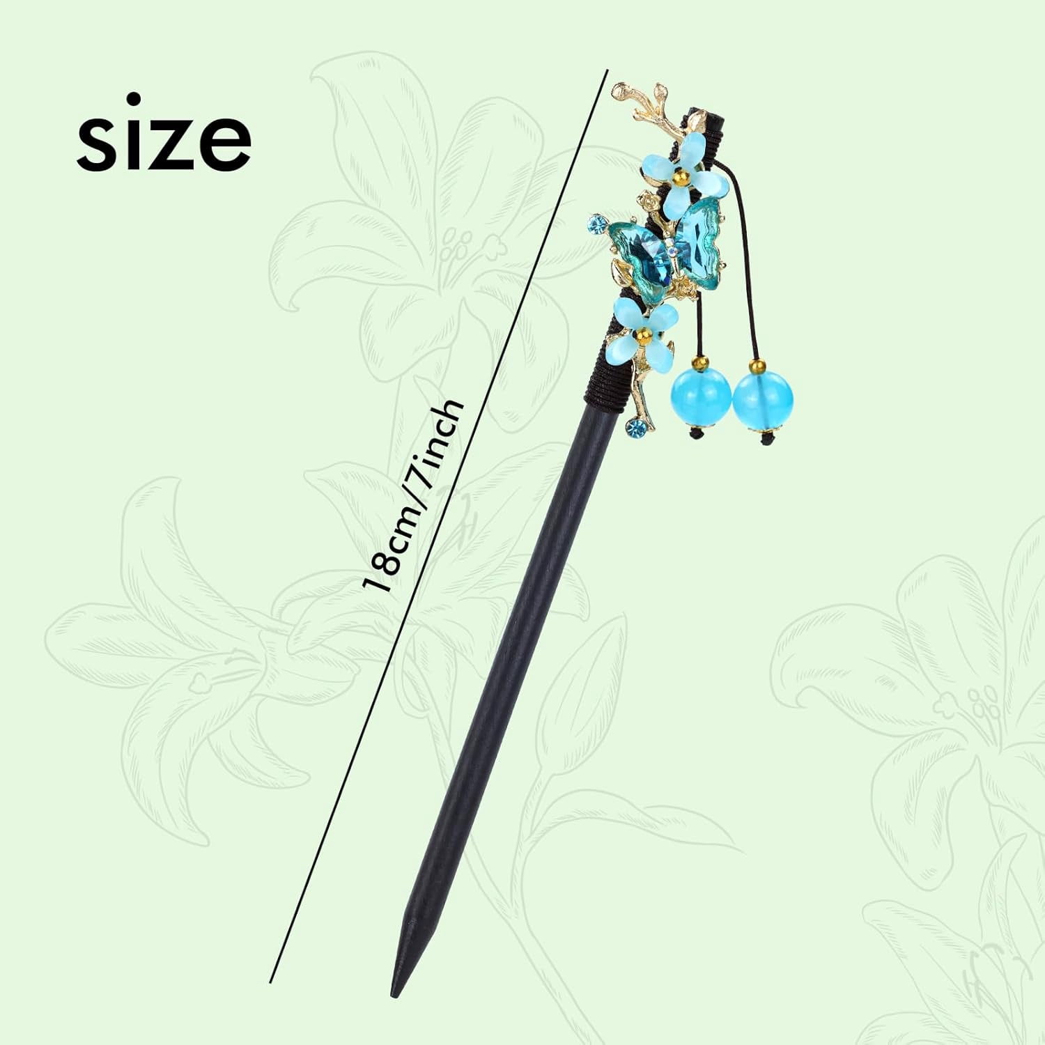 8pcs Wooden Hair Sticks, Chinese Wood Hair Pins with Tassel Pendants, Crystal Beads Flower Long Hair Chopstick Picks With Charm for Twist Bun Holder Fork Hair Slides Hair Accessories for Women