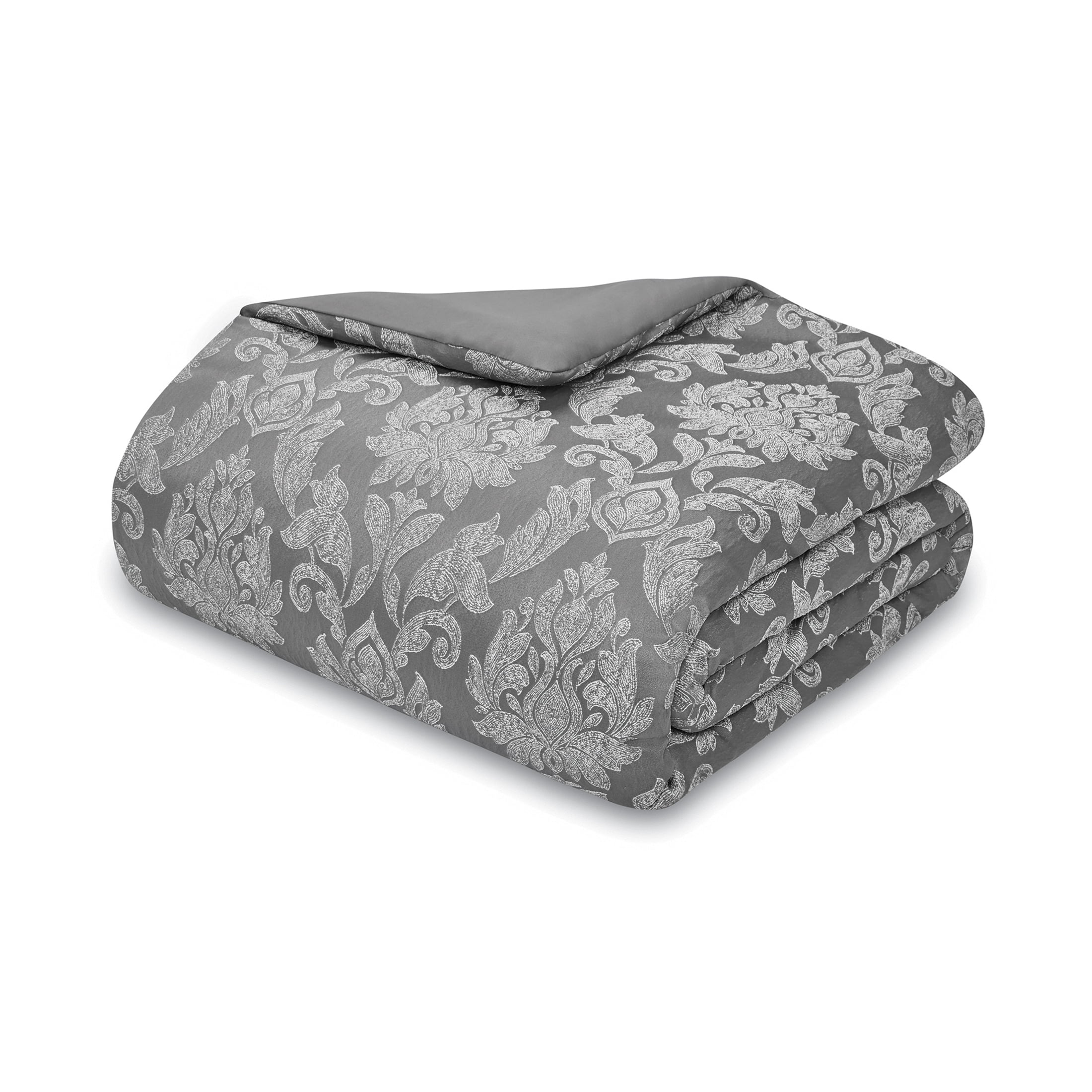 Mainstays Full/Queen Comforter Set, All-Season, 5-Piece, Grey Jacquard Damask