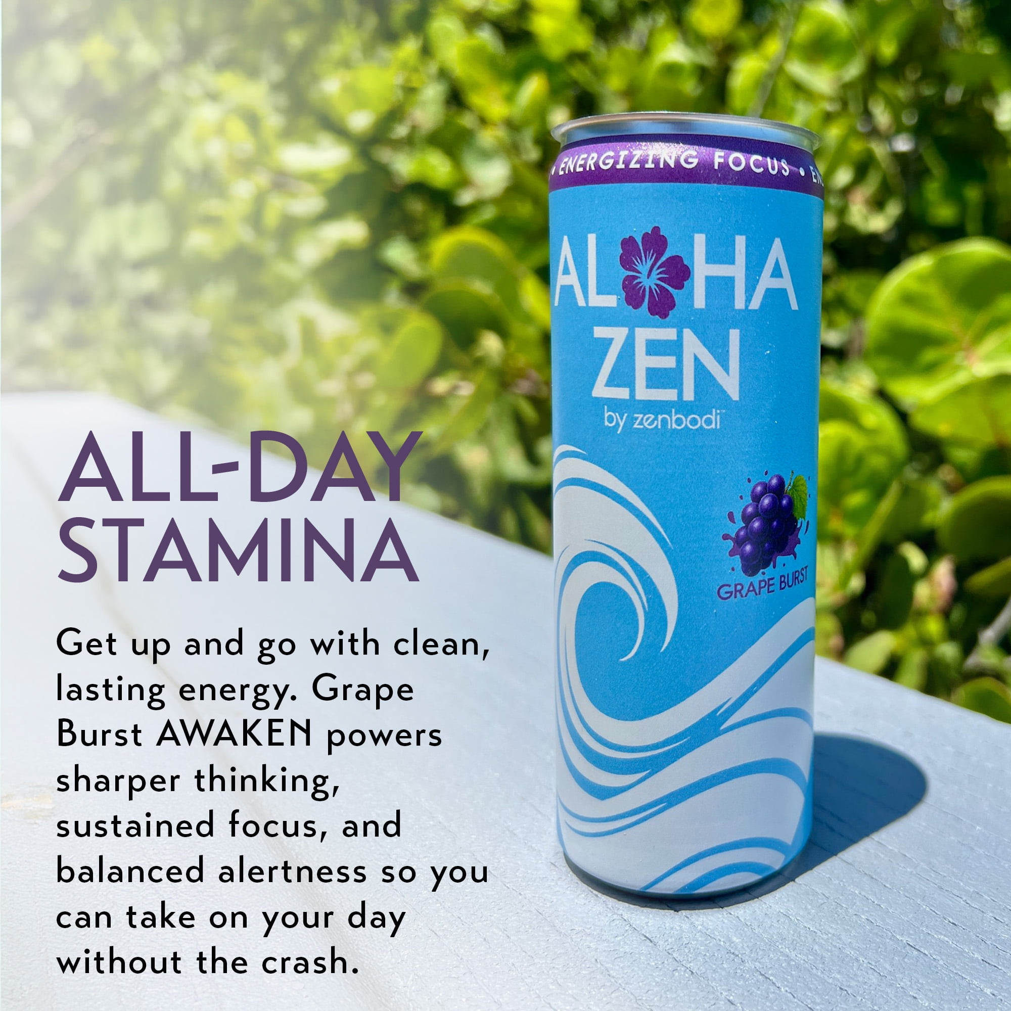 Zenbodi Aloha Zen Grape Burst - AWAKEN Functional Beverage - 12 oz (Pack of 12), No-Jitter Energy Drink, Contains L-Alpha GPC, Caffeine, and L-Theanine