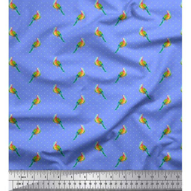 Soimoi Velvet Fabric Dot & Parrot Bird Print Fabric by The Yard 58 Inch Wide