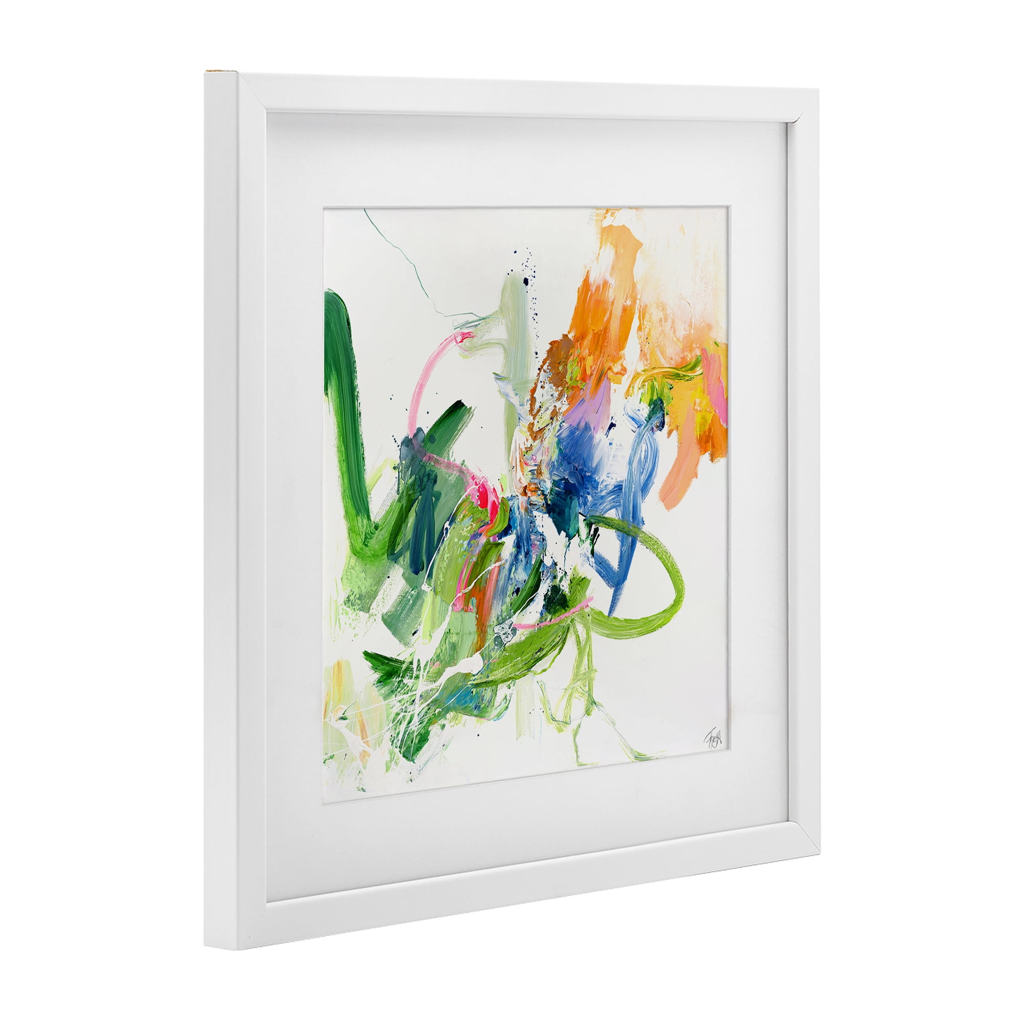 Confident Green Abstraction White Framed Print Under Glass, design by Design Fabrikken