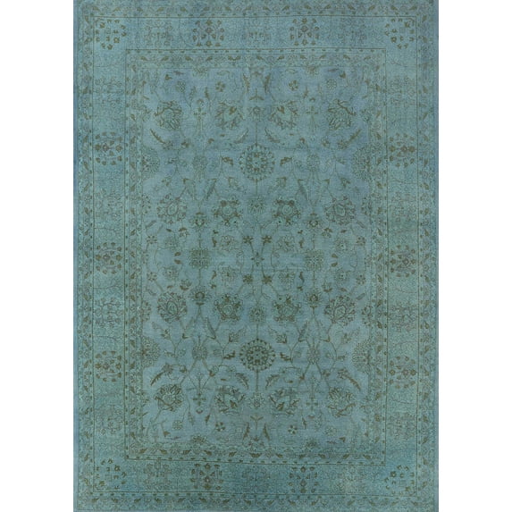 Ahgly Company Indoor Rectangle Mid-Century Modern Cadet Blue Green Oriental Area Rugs, 6' x 9'