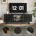 thumbnail image 5 of ONBRILL 63-Inch TV Stand for TVs up to 75 Inch, Mid-Century Modern Television Stand with Power Outlet， Entertainment Center with Sliding Grille Door Cabinets and Open Shelves for Living Room, Black, 5 of 17