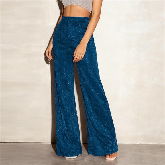 gbyLJF Womens Wide Leg Sequin Pants High Waist Glitter Flared Trousers Shiny Bling Pants for Party Evening Clubwear